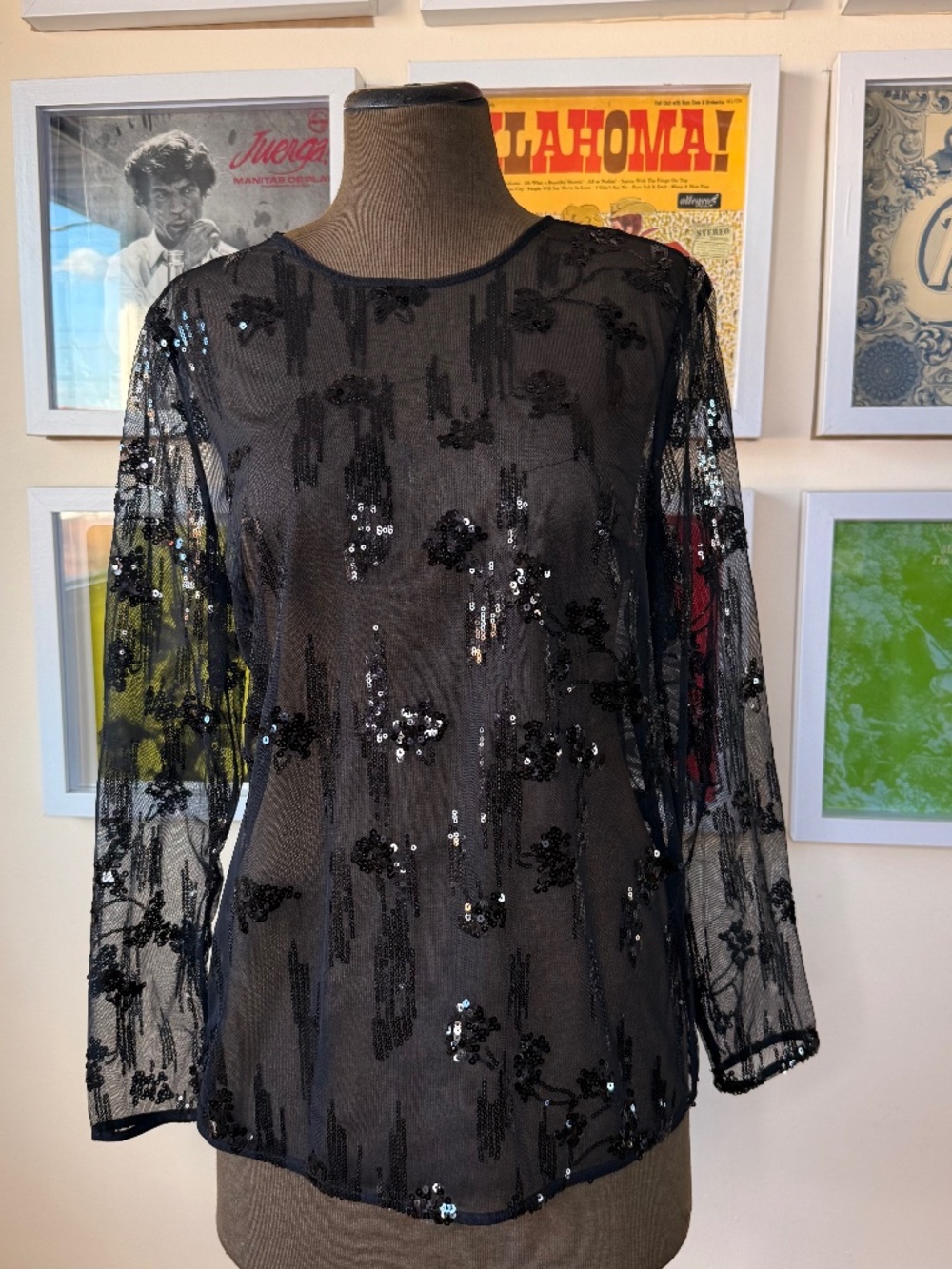 Y2K Sheer Black Sequin Mesh Top – Y2K Party Glam Layering Piece